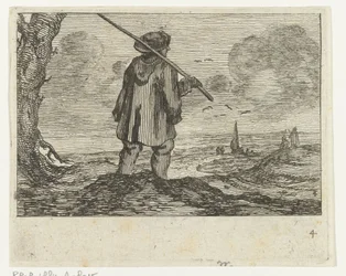 Paisagem dunar com um homem com um bastão no ombro
Verscheyden Beaches and water views by Jan Percelles (título da série)