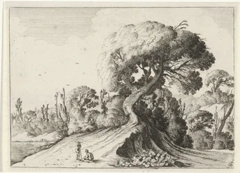Dois homens na frente de uma grande árvore Sete paisagens (título da série)