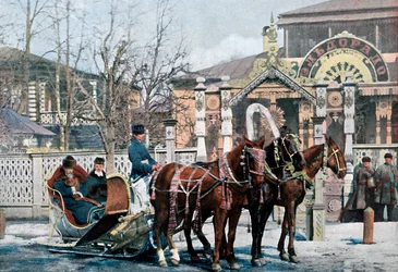 Um trenó da troika em Moscou, Rússia, c1890