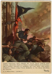 Fascismo: postal de propaganda ilustrado por Gino Boccasil (1901-1952)