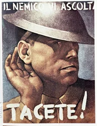 Silêncio, o inimigo ouve - cartaz de propaganda italiano, v.1942 Ilustração de Gino Boccasile (1901-1952)