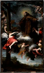 Representação de São Luís de Anjou adorando a cruz (óleo sobre tela