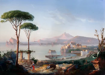 Vista da Baía de Pozzuoli com Capo Miseno e Ischia ao fundo (gouache)