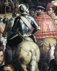O triunfo depois da guerra em Siena, Itália. Pormenor. Pintura de Giorgio Vasari e do seu atelier (1511-1574)