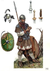 Roma Antiga: soldado da infantaria romana, século V ou VI.