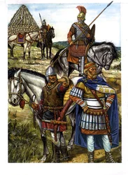 Bárbaro: um guerreiro huno, um guerreiro gótico e um soldado romano