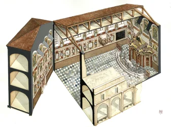 Arte barroca: reconstrução da estrutura arquitetónica da Sinagoga de Casale Monferrato (Casal), perto de Alessandria (Alexandria), Itália.