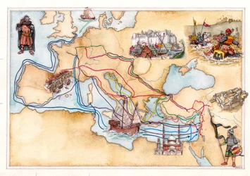 Idade Média: mapa da Europa e do Médio Oriente que mostra as rotas terrestres e marítimas utilizadas pelas Cruzadas durante as várias cruzadas