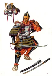 Representação de um samurai (samurai), um guerreiro japonês do século XVI.