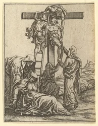 A Virgem das Dores: A Descida da Cruz, um dos nove compartimentos circundantes ..., em 1575.
