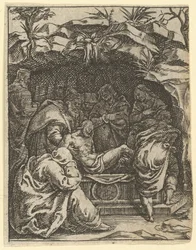 A Virgem das Dores: O Enterro, um dos nove compartimentos circundantes da Vi ..., em 1575.