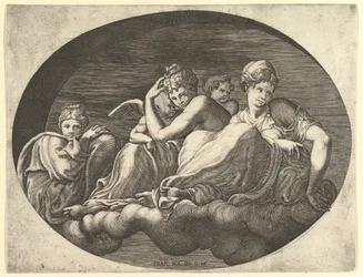 Vênus e Cupido, Duas Outras Deusas, e um Putto, de uma série de oito composições de ..., 1560s.