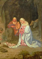 Adoração dos Pastores, detalhe da Sagrada Família, c.1510 (painel) (detalhe de 68685)