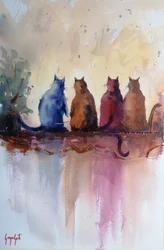 Quatro gatos coloridos