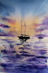 Veleiros ao Pôr do Sol Roxo
