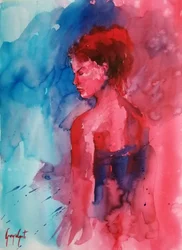 Retrato de uma mulher em vermelho e azul