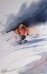 Esquiador na neve fresca