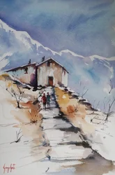 Caminho coberto de neve até à cabana