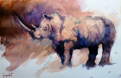 Rinoceronte em aquarela vibrante