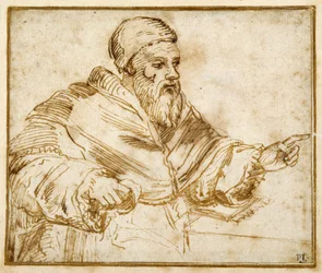 Clemente VII sentado em uma mesa (caneta e tinta sobre papel)