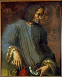 Laurent de Medici (1449 - 1492) (Laurent o Magnífico: Lorenzo o Magnífico). Pintura de Giorgio Vasari (1511 - 1574). Museu Uffizi. Florença.