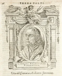 Milão, Biblioteca Braidense, Vite de piv excellent, Giorgio Vasari 1568, Simone chamado o Arquiteto Crónico Florentino