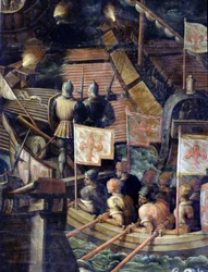 Batalha naval entre Florença e Pisa. Pormenor. Teto da sala de estar do Cinquecento. Pintura maneirista de Giorgio Vasari (1511-1574), 1565. Palazzo Vecchio (Palazzo della Signoria) Florença 1097.1