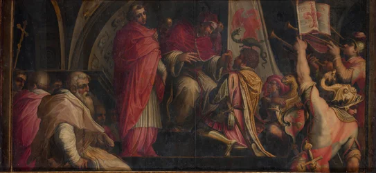 O Papa Clemente IV entrega sua insígnia aos capitães do Partido Guelph, 1563-1565