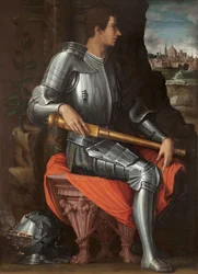 Retrato de Alessandro de Medici (1511-1537) em Armour - Pintura de Giorgio Vasari (1511-1574), óleo sobre tela