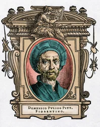 Retrato de Domenico PULIGO [1492-1527] Pintor italiano. Gravura do prazer "" Vive dos mais excelentes pintores, escultores e arquitectos "" (Le Vite de