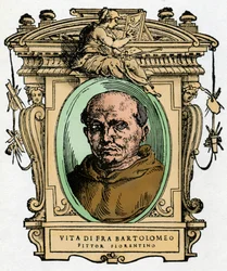 Retrato do pintor florentino Fra Bartolomeo (1473-1517). Gravura do deleite "" Vive dos mais excelentes pintores, escultores e arquitetos "" (Le Vite de