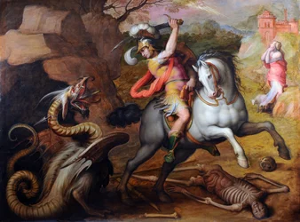 São Jorge e o Dragão - Pintura de Giorgio Vasari (1511-1574), óleo sobre tela, cerca de 1560 - arte italiana