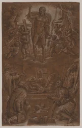 O Cristo ressuscitado adorado por santos e anjos, 1566-1568.