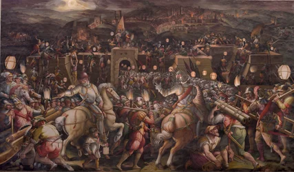 A invasão da fortaleza perto de Porta Camollia em Siena, 1570