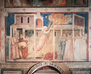 Itália, Florença, Basílica da Santa Cruz, Capela Peruzzi, Histórias de João Evangelista: rapto, de Giotto (1267-1337), fresco, Detalhe
