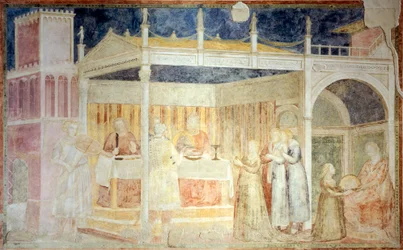 Itália, Florença, Basílica de Santa Croce, Capela de Peruzzi, Festa de Herodes, detalhe de Histórias de São João Batista