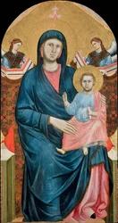 Madonna e Child Enthroned with Two Angels par Giotto di Bondone (1266-1377). Tempera no painel, c. 1288, Museo Diocesano di Santo Stefano, Florença