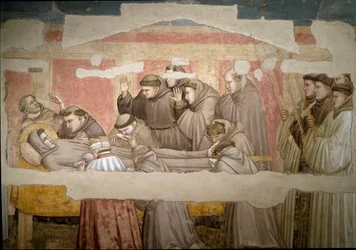 O funeral de São François de Assis, detalhe. Verificação do estigma. Pintura de Giotto di Bondone (1267? 1337)