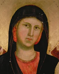Madonna, de Madonna and Child Entronizado detalhe de 66535 veja também 66536, 66538 & 66539 retábulo