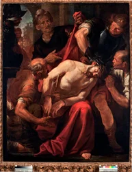 A troça de Cristo (Jesus troçado pelos soldados), pintura de Gioacchino Assereto (1600-1649), século XVII, Génova, Musei di Strada Nuova