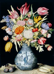 Jarra de porcelana chinesa com flores (aguarela)