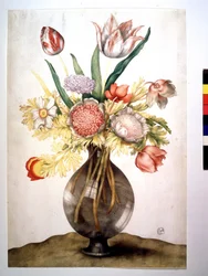 Papoilas, tulipas e peônia. Óleo sobre tela de Giovanna GARZONI