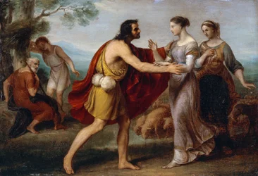 Encontro entre Jacob e Rachel, de Giovanni Carnovali conhecido como Piccio (1804-1873), óleo sobre cobre, 38x53 cm