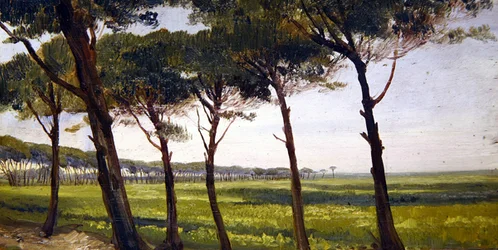 Uma Linha de Pinheiros Antigos (óleo sobre painel)