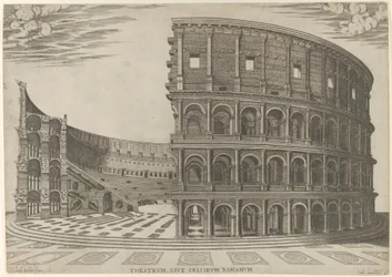 Corte e elevação do Coliseu em Roma, 1581.