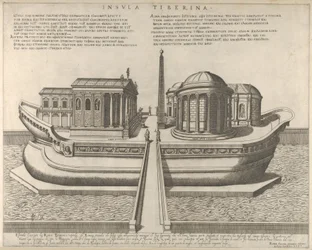 Vista da Ilha Tiberina representada como um navio, o Templo de Esculápio à esquerda, 1582., 1582.