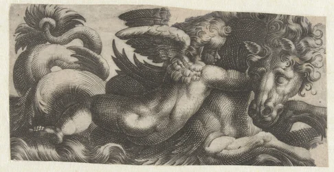 Cavalo-marinho com um putto no pescoço Frísios com monstros marinhos (título da série)
