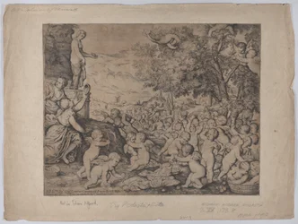 Putti diante de uma estátua de Vênus, depois de Ticiano, 1636.