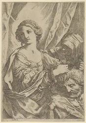 Judite agarrando a cabeça de Holofernes pelos cabelos e olhando para a esquerda, um velho wo..., 1600-1640.