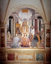 Bento excomungou duas monjas e as absolve após sua morte afresco do claustro produzido por Antonio Bazzi dit il Sodoma (1477 - 1549) relatando a vida de São Bento de Nursia (480 - 567) fundador da Ordem de Beneditina 1503 - 1508 Ab